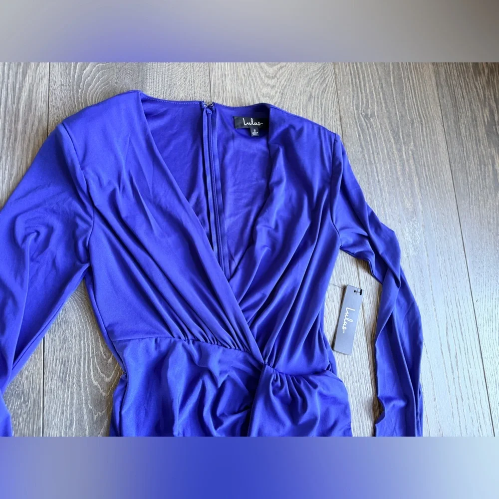 Lulus Marlay Ruched Bodycon Long Sleeve Shoulder Pad Dress in Royal Blue